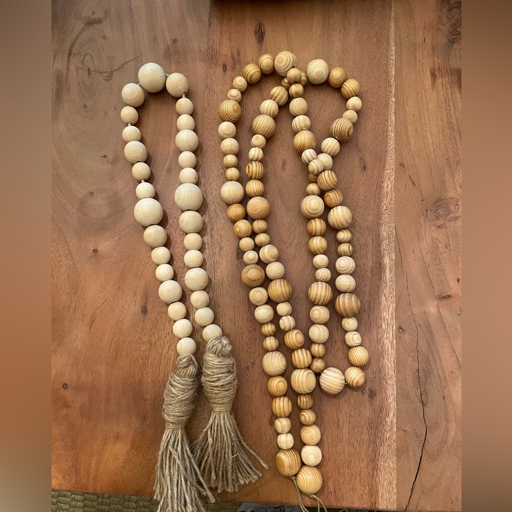 Lot of 2 Decorative Wooden Bead Strands Boho Decor